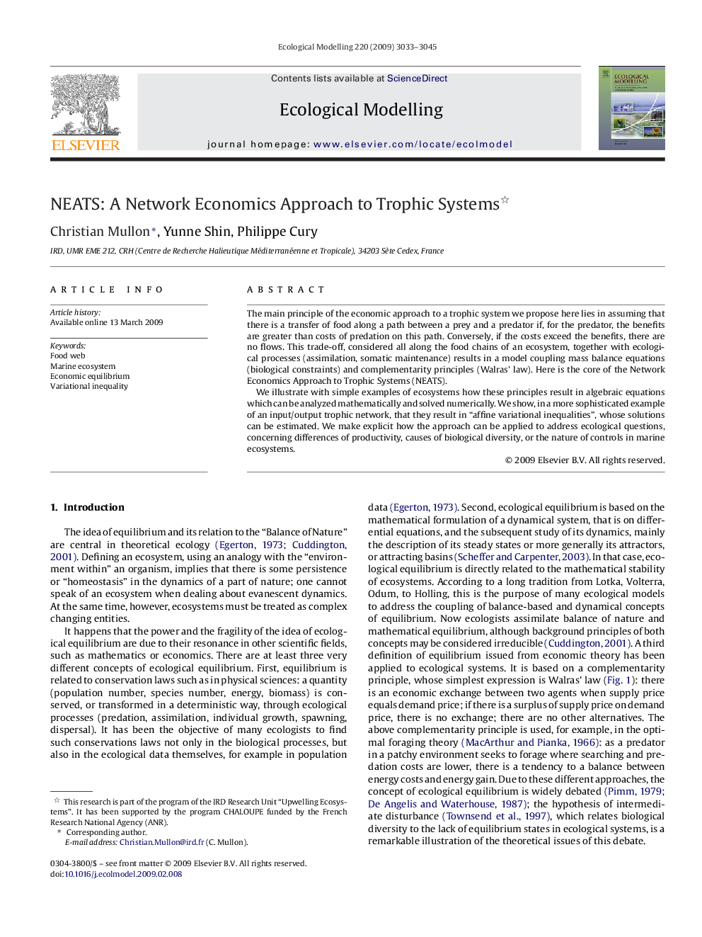 NEATS: A Network Economics Approach to Trophic Systems 