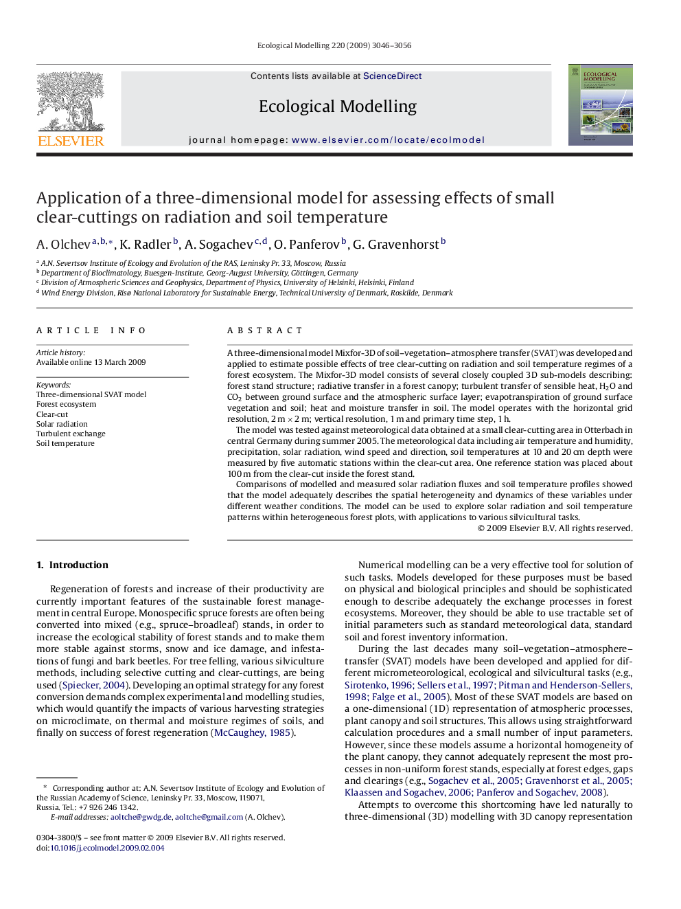 Application of a three-dimensional model for assessing effects of small clear-cuttings on radiation and soil temperature