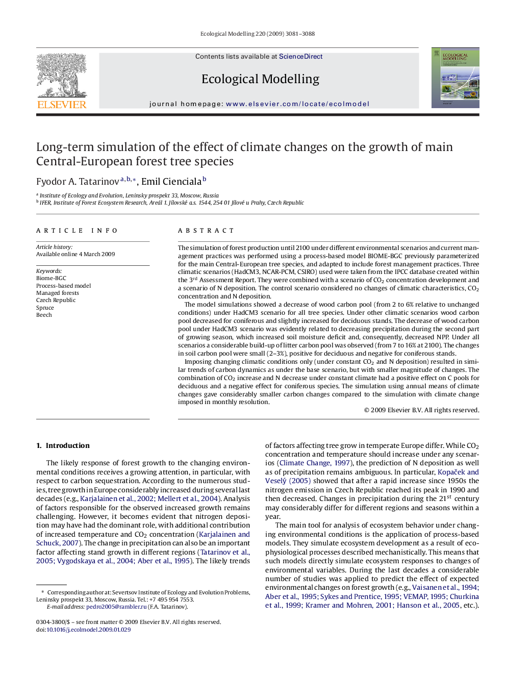 Long-term simulation of the effect of climate changes on the growth of main Central-European forest tree species