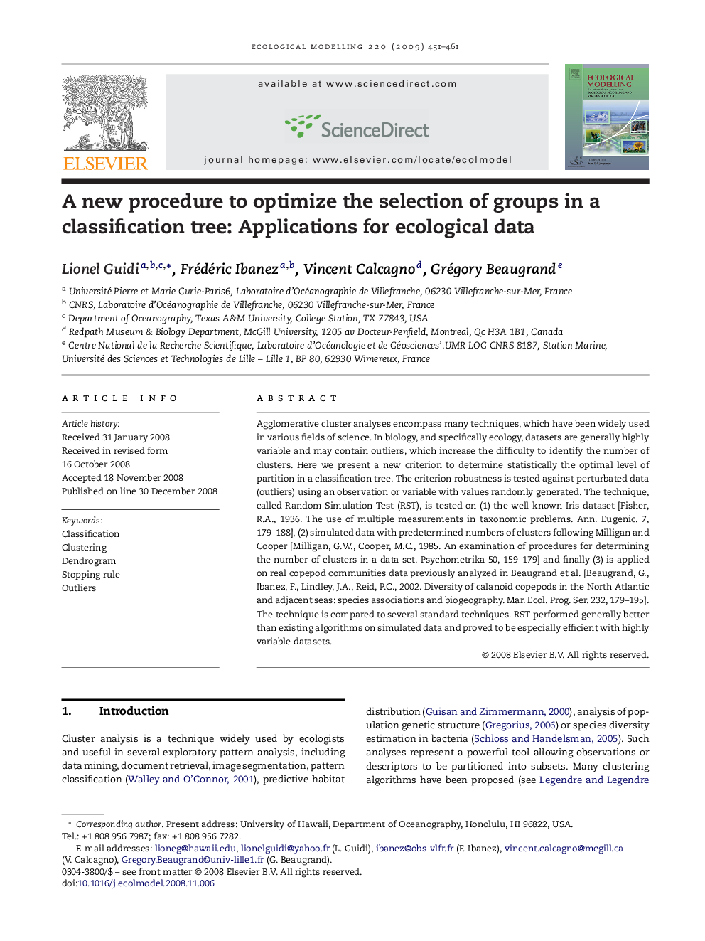 A new procedure to optimize the selection of groups in a classification tree: Applications for ecological data