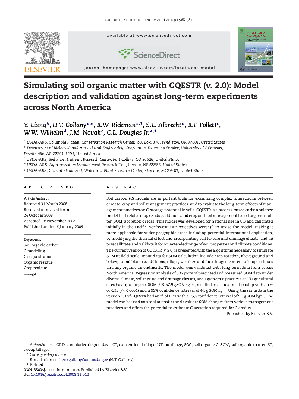 Simulating soil organic matter with CQESTR (v. 2.0): Model description and validation against long-term experiments across North America