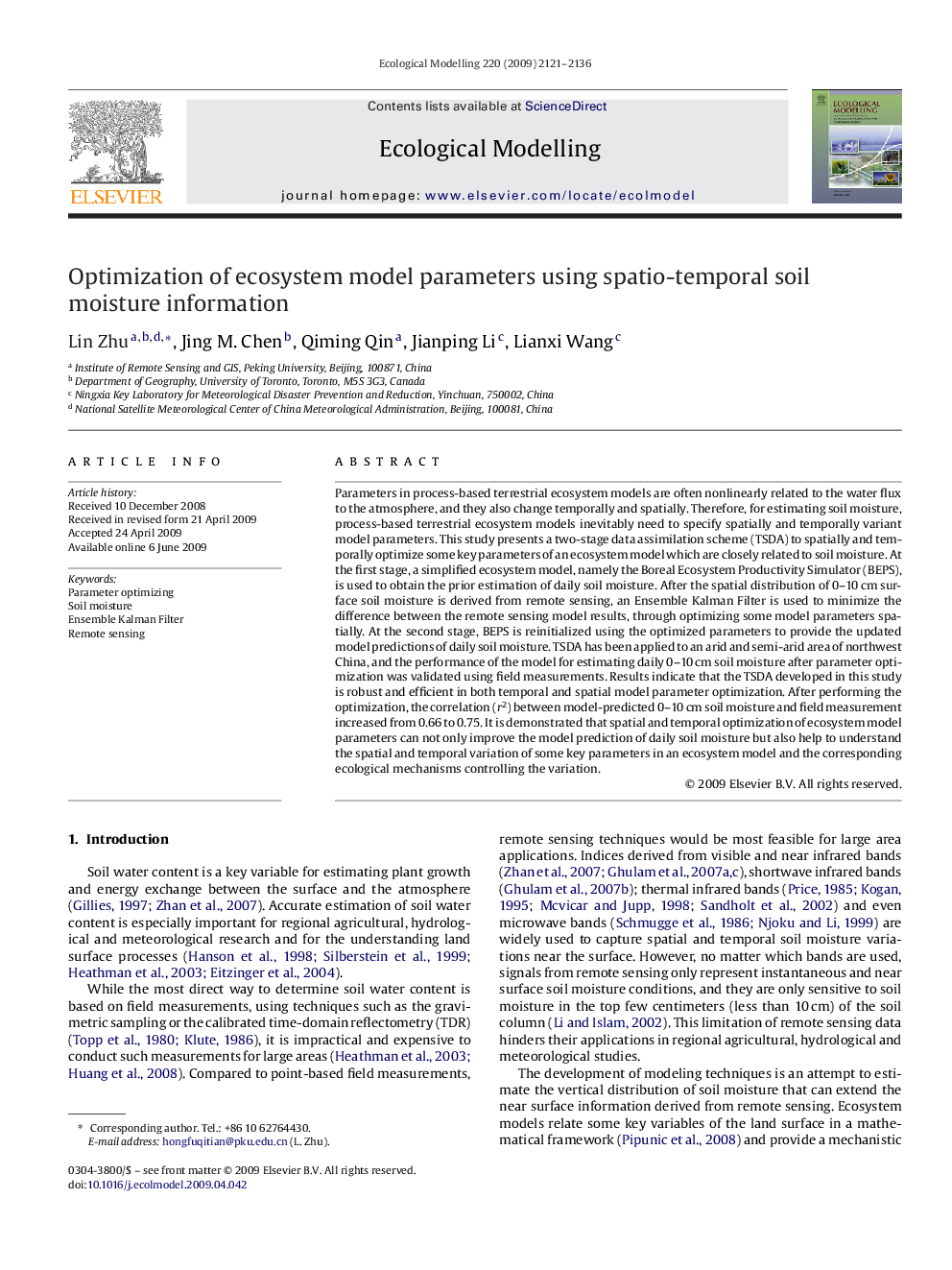 Optimization of ecosystem model parameters using spatio-temporal soil moisture information