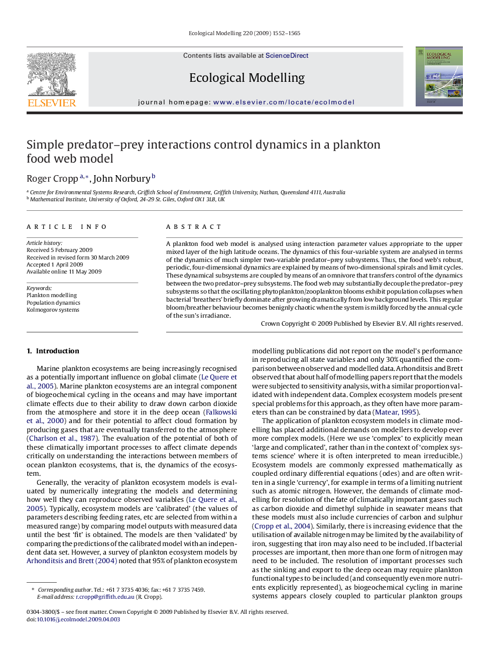 Simple predator–prey interactions control dynamics in a plankton food web model