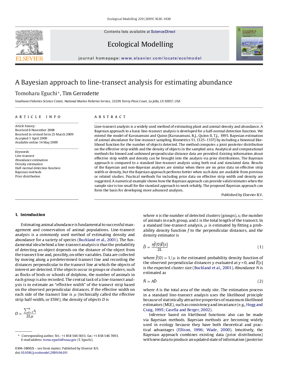 A Bayesian approach to line-transect analysis for estimating abundance