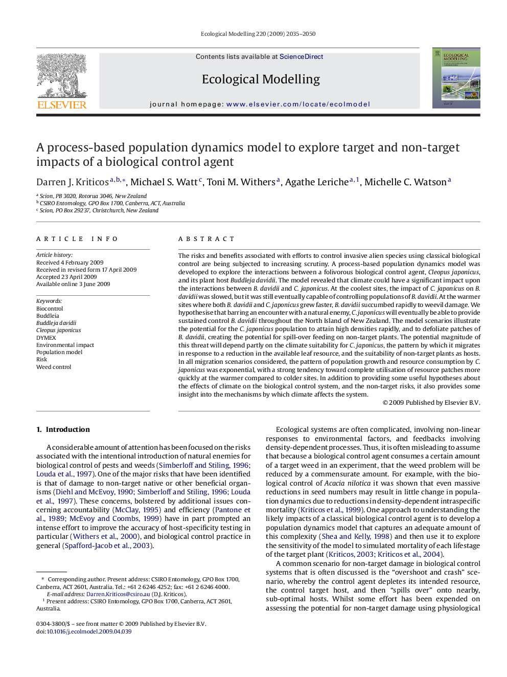 A process-based population dynamics model to explore target and non-target impacts of a biological control agent