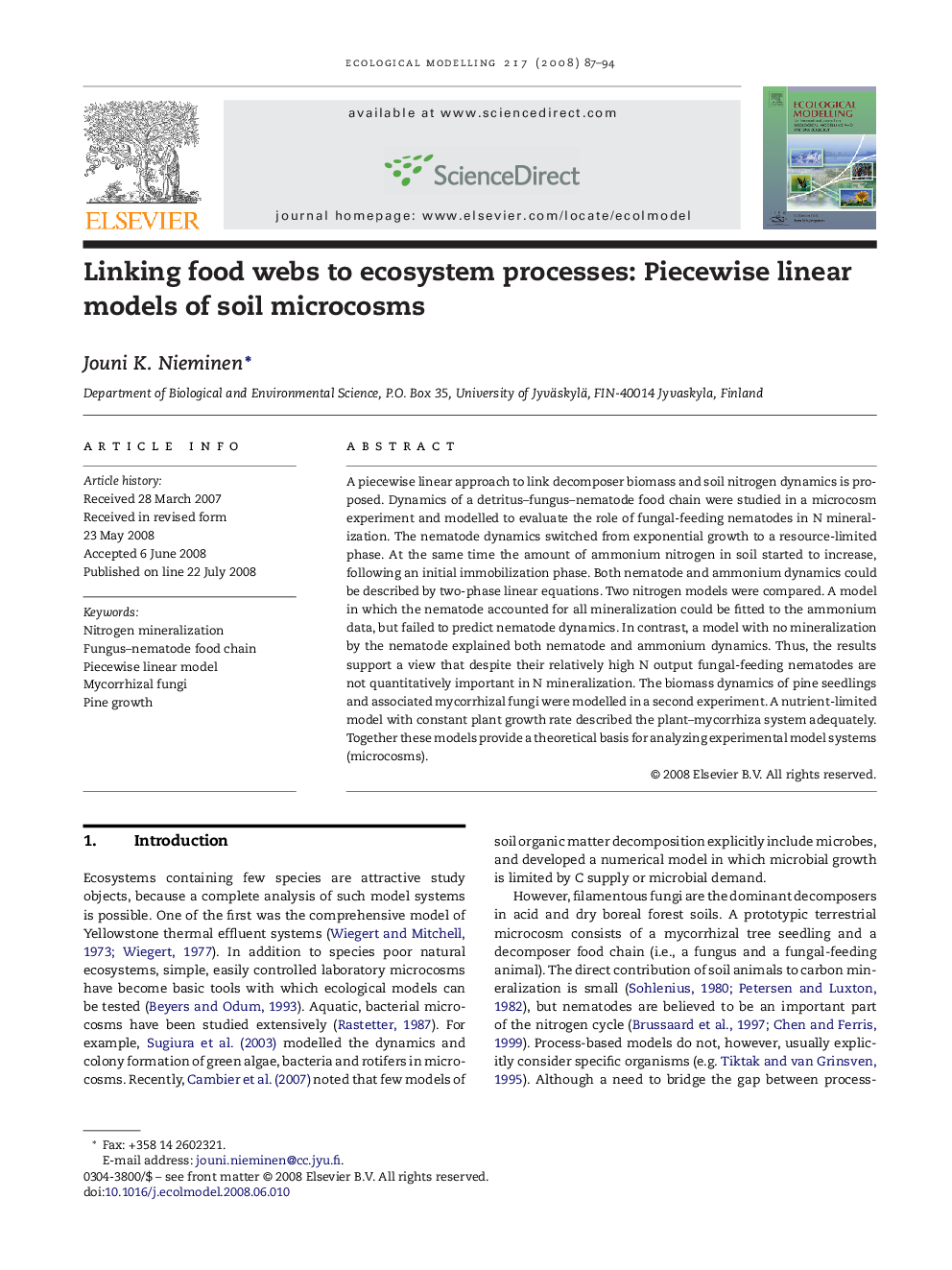 Linking food webs to ecosystem processes: Piecewise linear models of soil microcosms