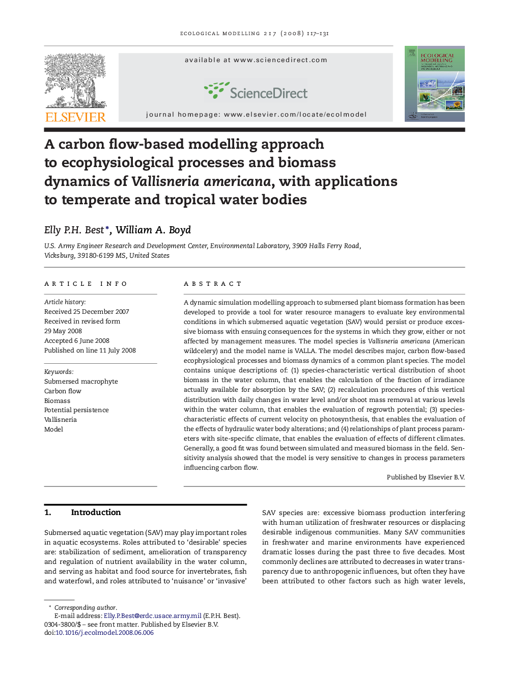 A carbon flow-based modelling approach to ecophysiological processes and biomass dynamics of Vallisneria americana, with applications to temperate and tropical water bodies