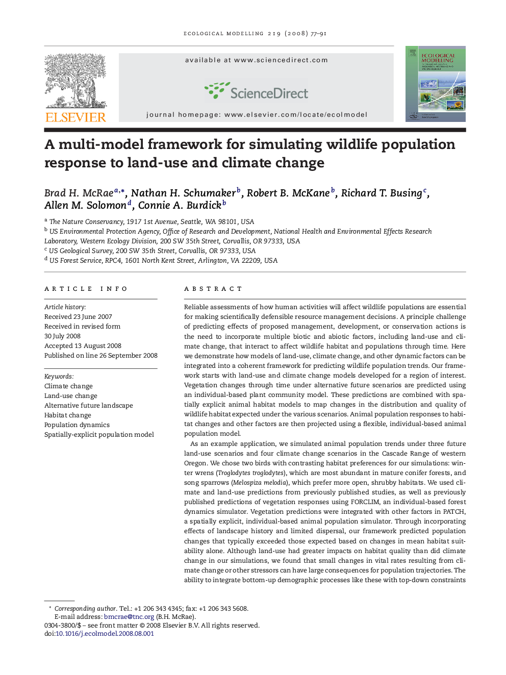 A multi-model framework for simulating wildlife population response to land-use and climate change