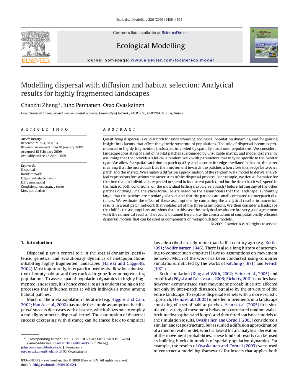 Modelling dispersal with diffusion and habitat selection: Analytical results for highly fragmented landscapes