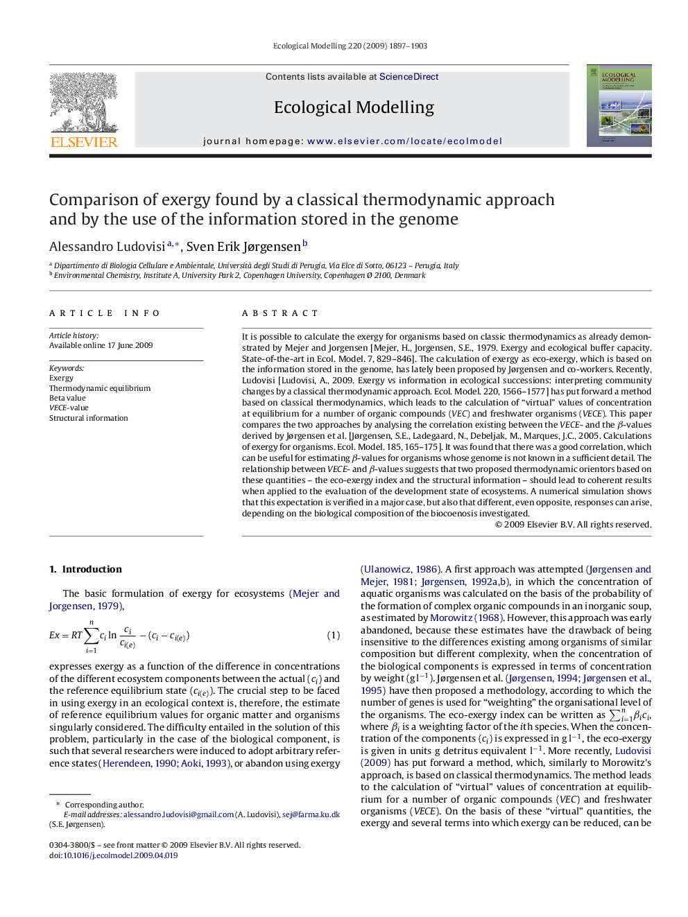 Comparison of exergy found by a classical thermodynamic approach and by the use of the information stored in the genome