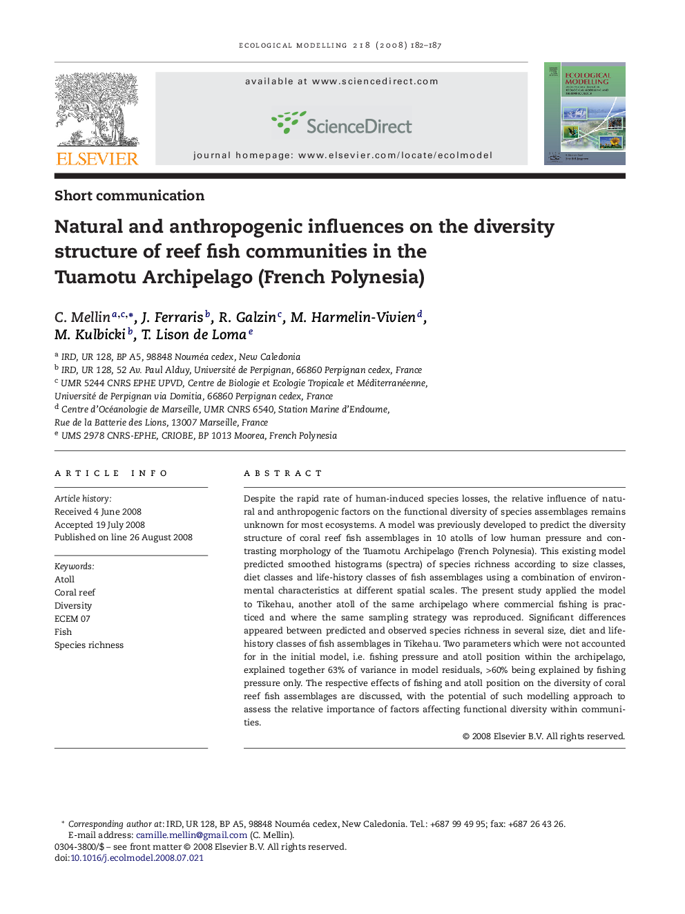 Natural and anthropogenic influences on the diversity structure of reef fish communities in the Tuamotu Archipelago (French Polynesia)