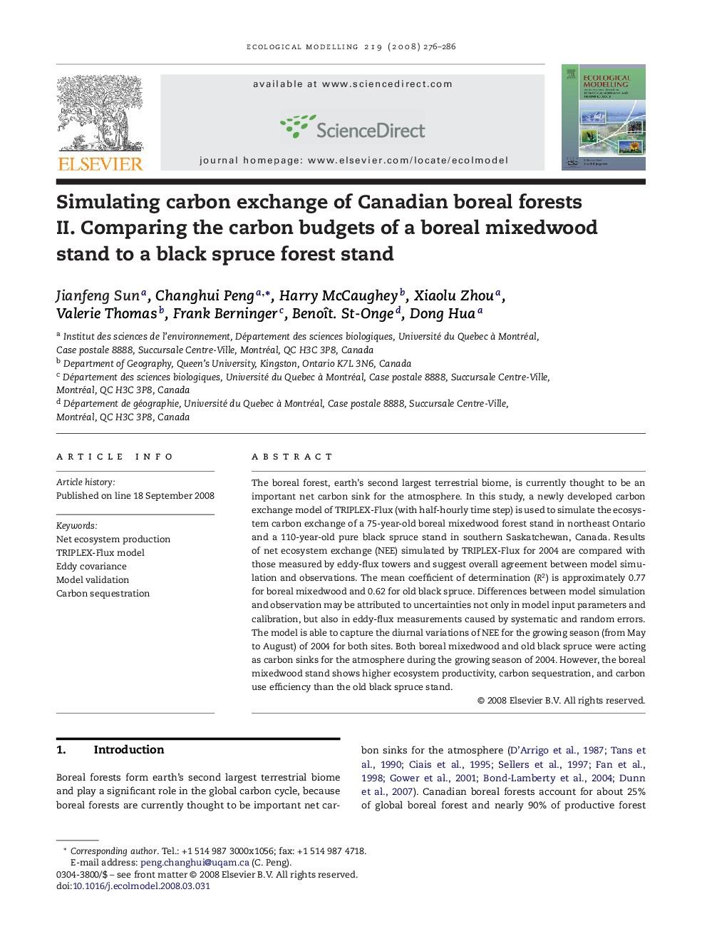 Simulating carbon exchange of Canadian boreal forests