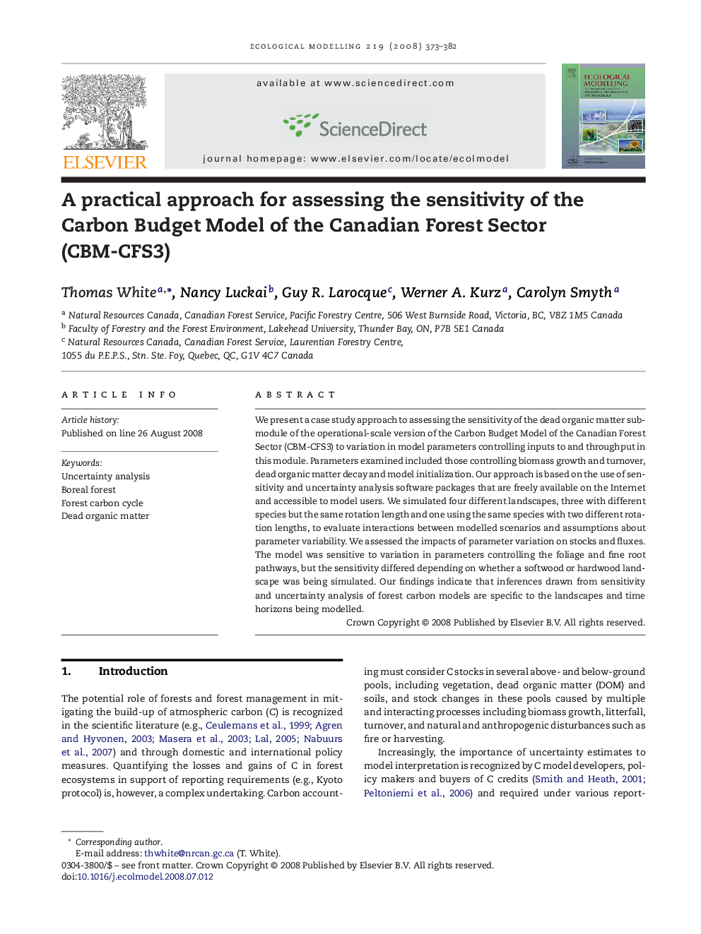 A practical approach for assessing the sensitivity of the Carbon Budget Model of the Canadian Forest Sector (CBM-CFS3)