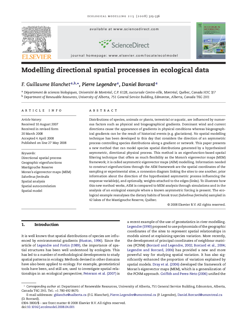 Modelling directional spatial processes in ecological data