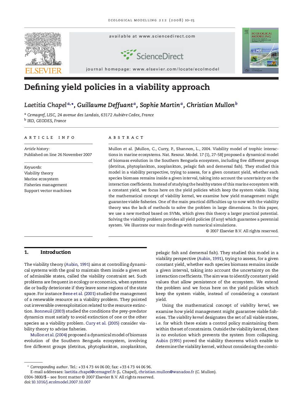 Defining yield policies in a viability approach