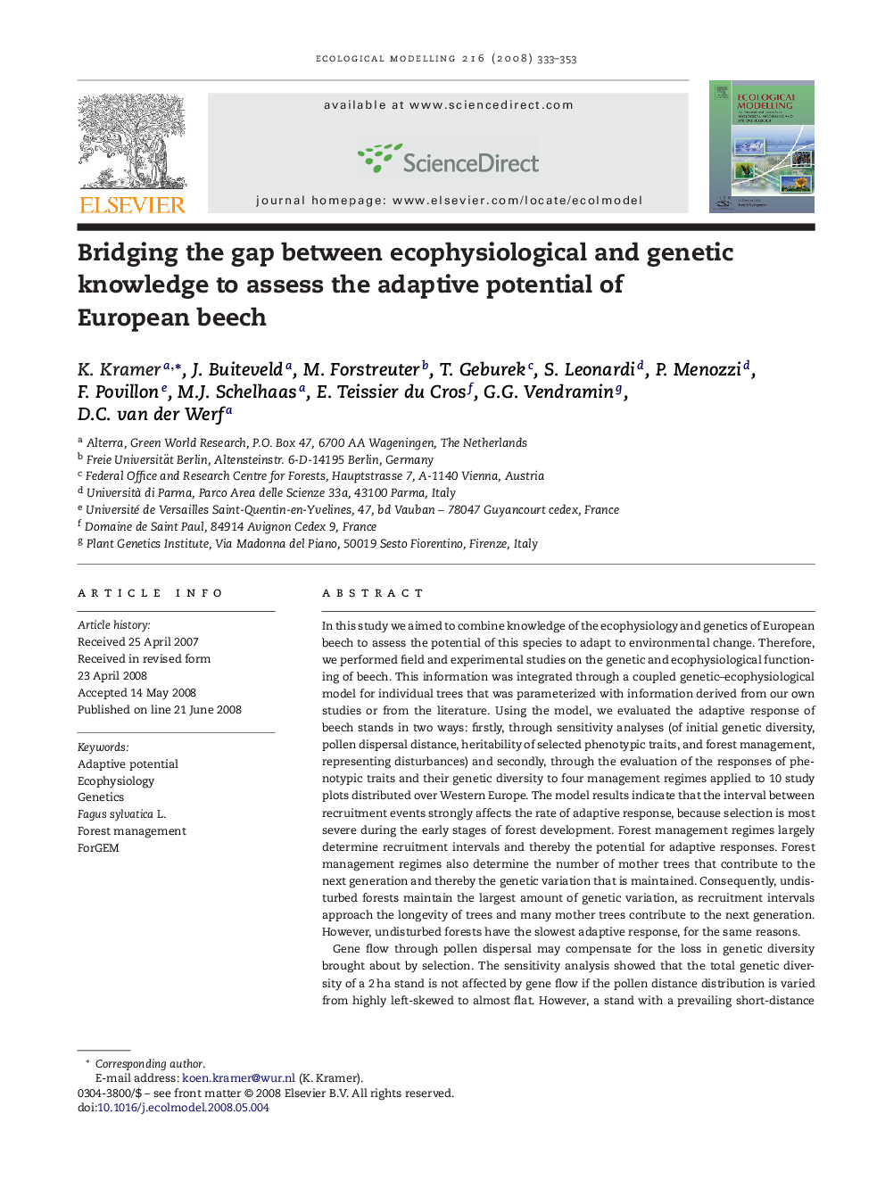 Bridging the gap between ecophysiological and genetic knowledge to assess the adaptive potential of European beech