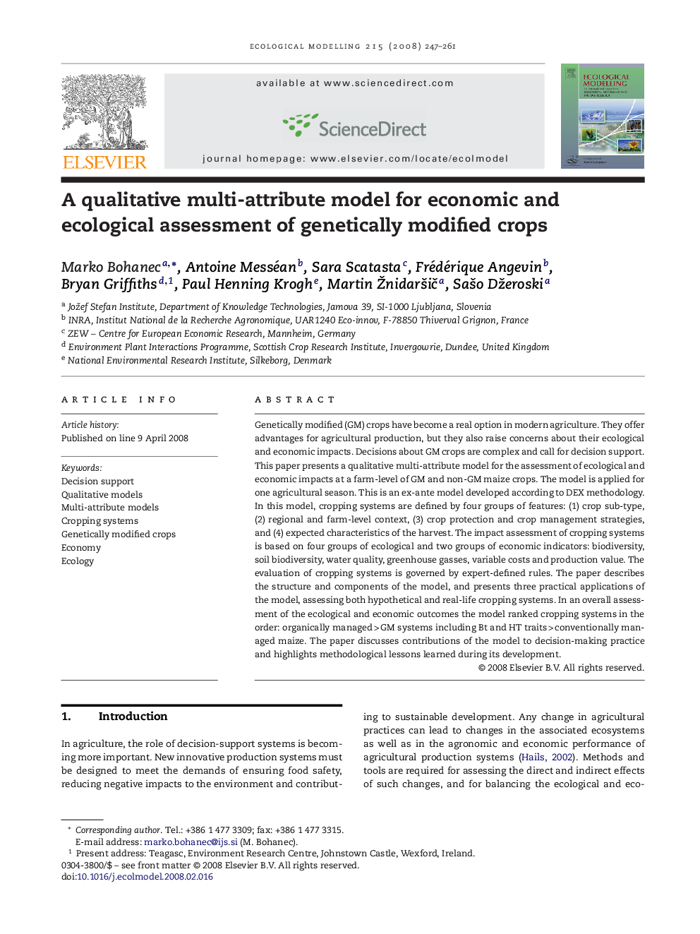 A qualitative multi-attribute model for economic and ecological assessment of genetically modified crops