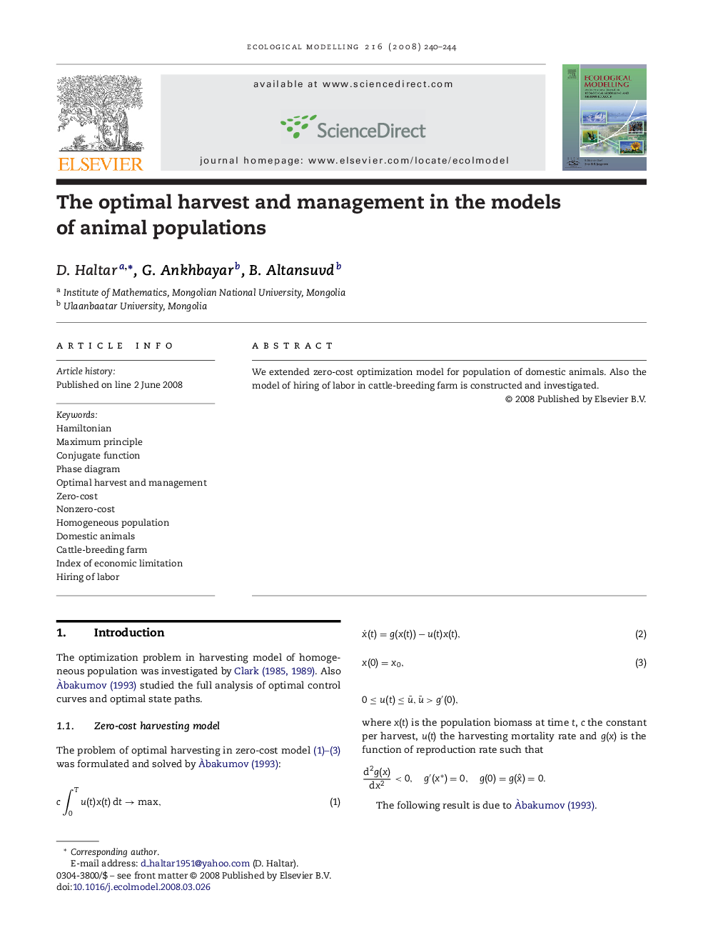 The optimal harvest and management in the models of animal populations