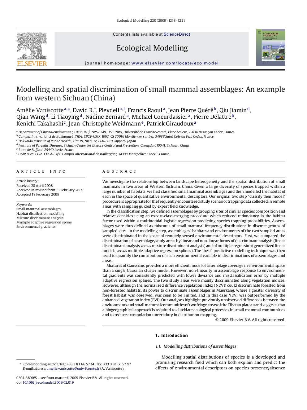 Modelling and spatial discrimination of small mammal assemblages: An example from western Sichuan (China)