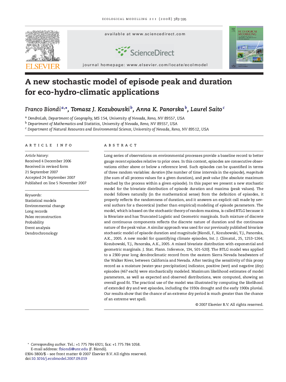 A new stochastic model of episode peak and duration for eco-hydro-climatic applications