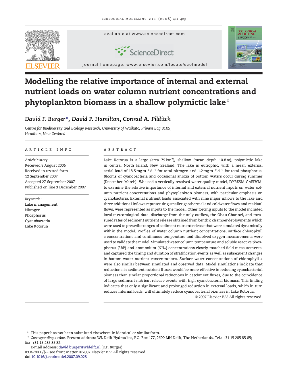 Modelling the relative importance of internal and external nutrient loads on water column nutrient concentrations and phytoplankton biomass in a shallow polymictic lake 