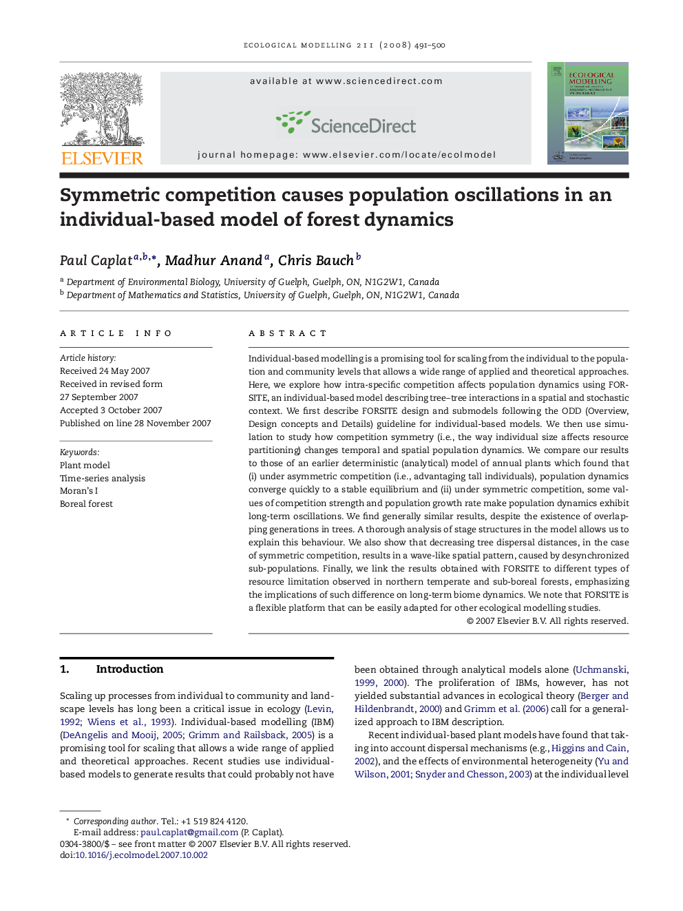 Symmetric competition causes population oscillations in an individual-based model of forest dynamics