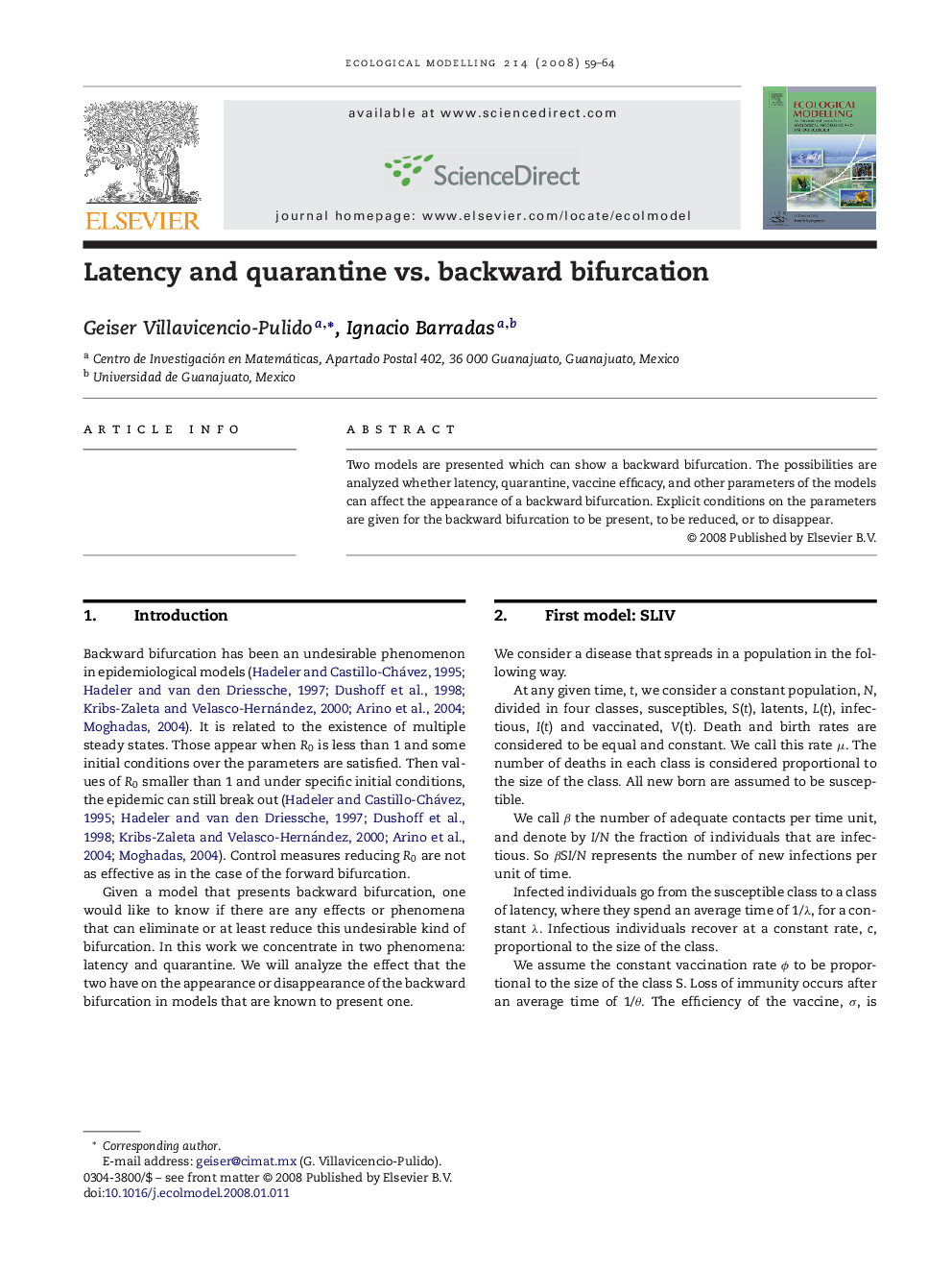 Latency and quarantine vs. backward bifurcation