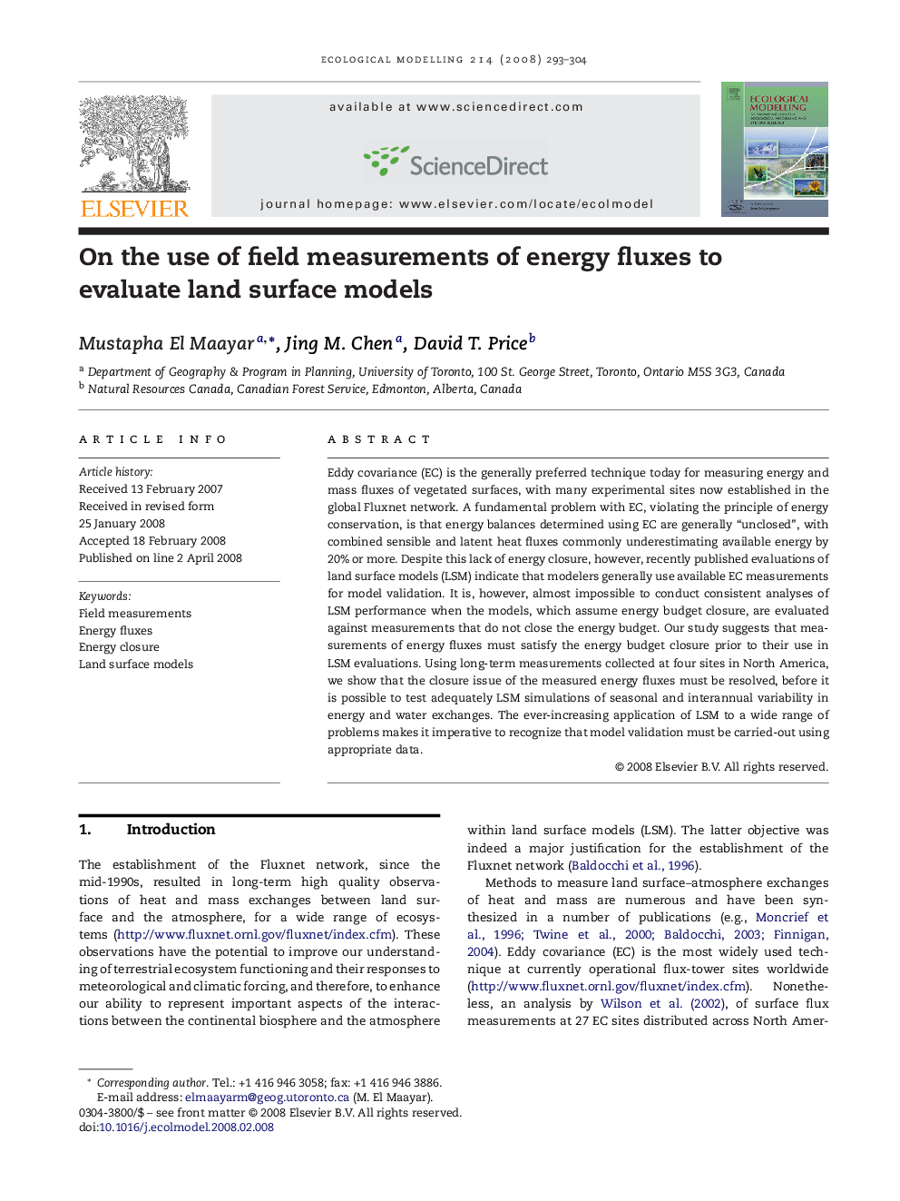 عکس صفحه اول مقاله: On the use of field measurements of energy fluxes to evaluate land surface models On the use of field measurements of energy fluxes to evaluate land surface models