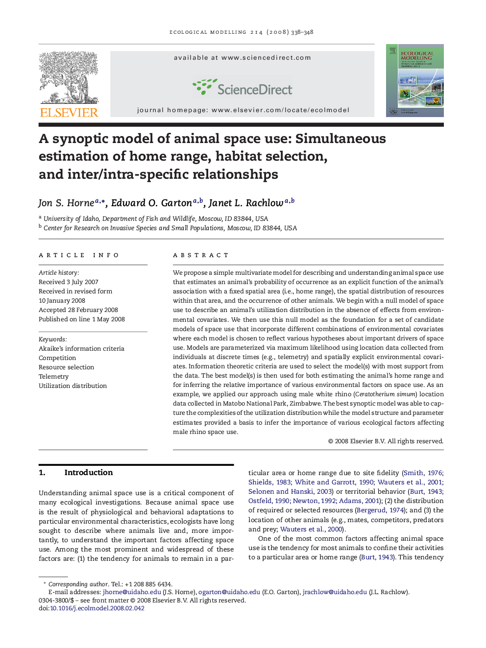 A synoptic model of animal space use: Simultaneous estimation of home range, habitat selection, and inter/intra-specific relationships