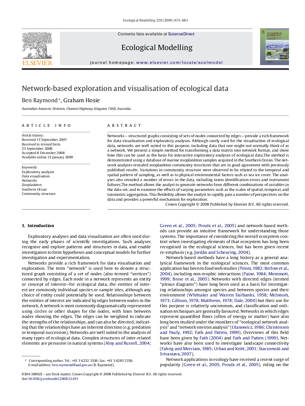 Network-based exploration and visualisation of ecological data