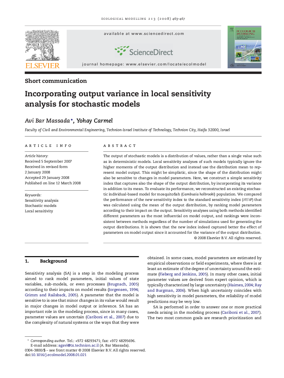 Incorporating output variance in local sensitivity analysis for stochastic models