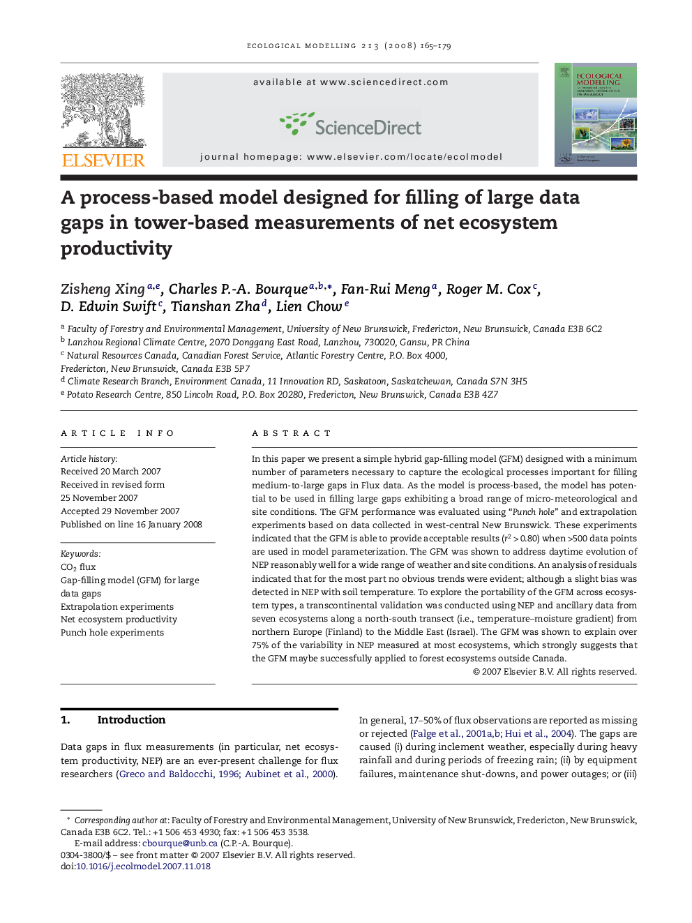 A process-based model designed for filling of large data gaps in tower-based measurements of net ecosystem productivity