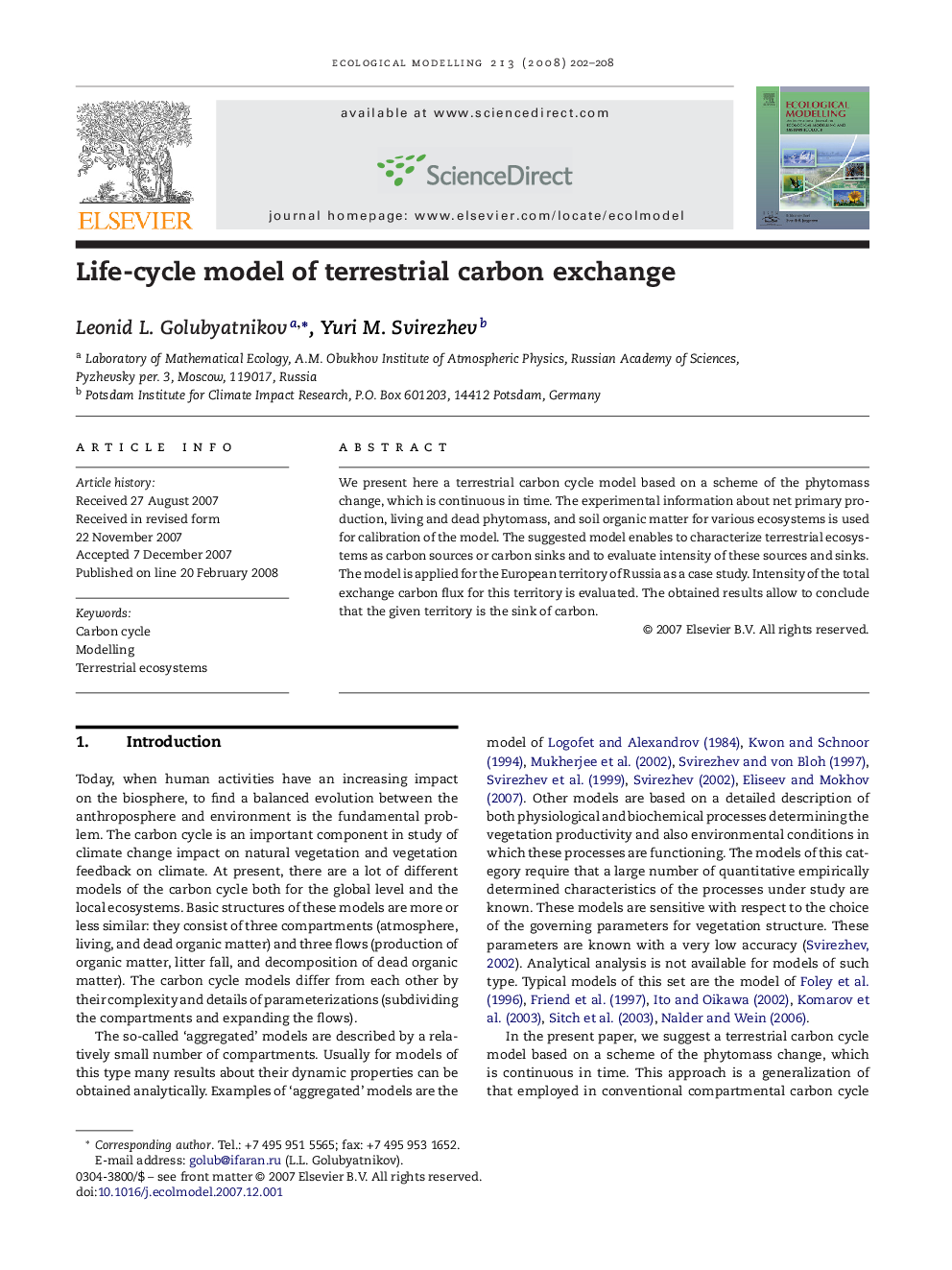 Life-cycle model of terrestrial carbon exchange