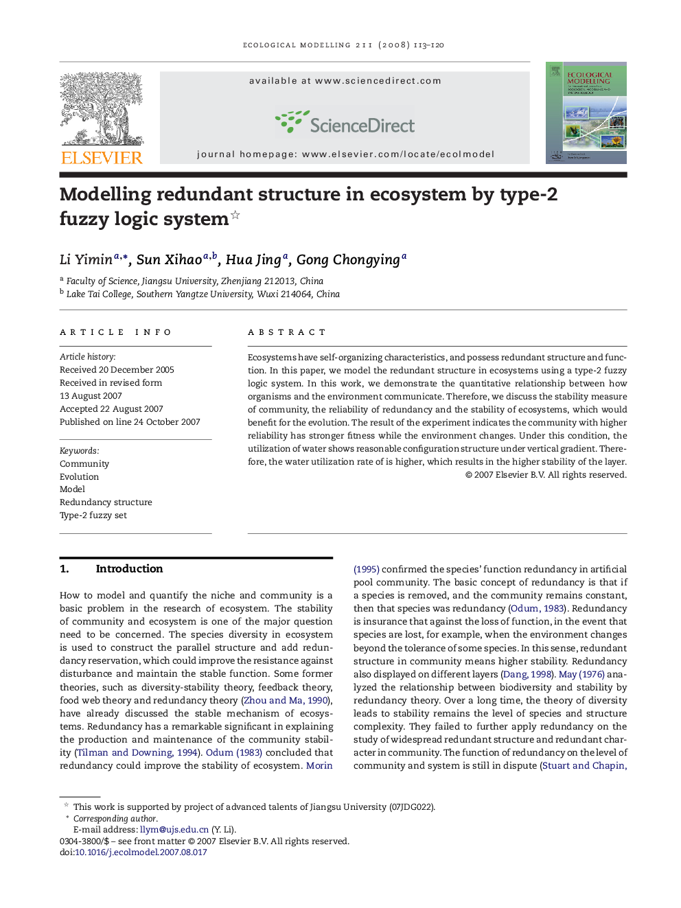 Modelling redundant structure in ecosystem by type-2 fuzzy logic system