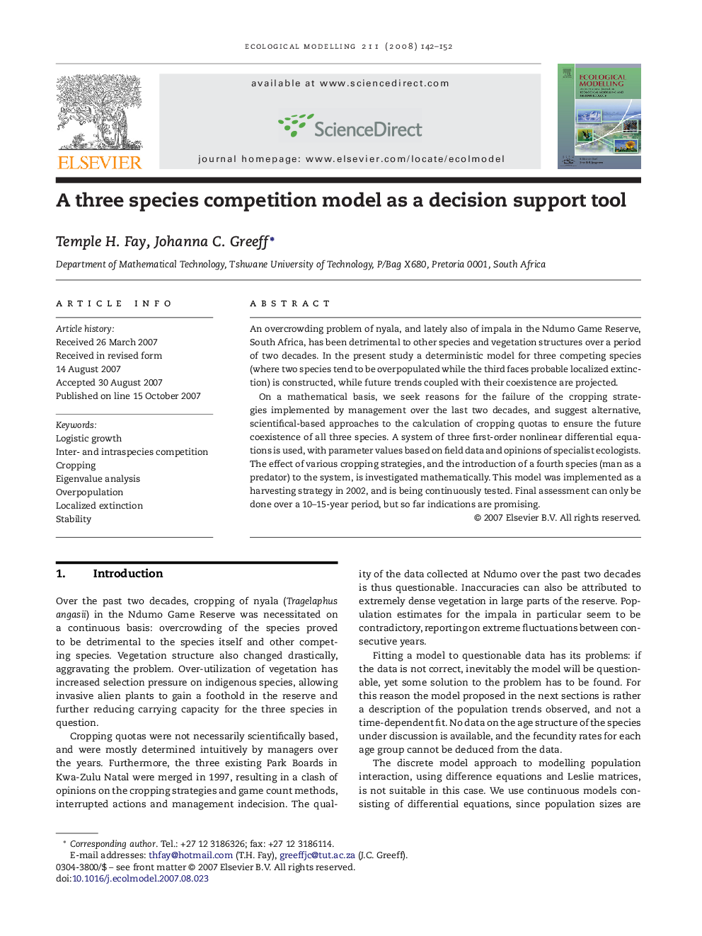 A three species competition model as a decision support tool