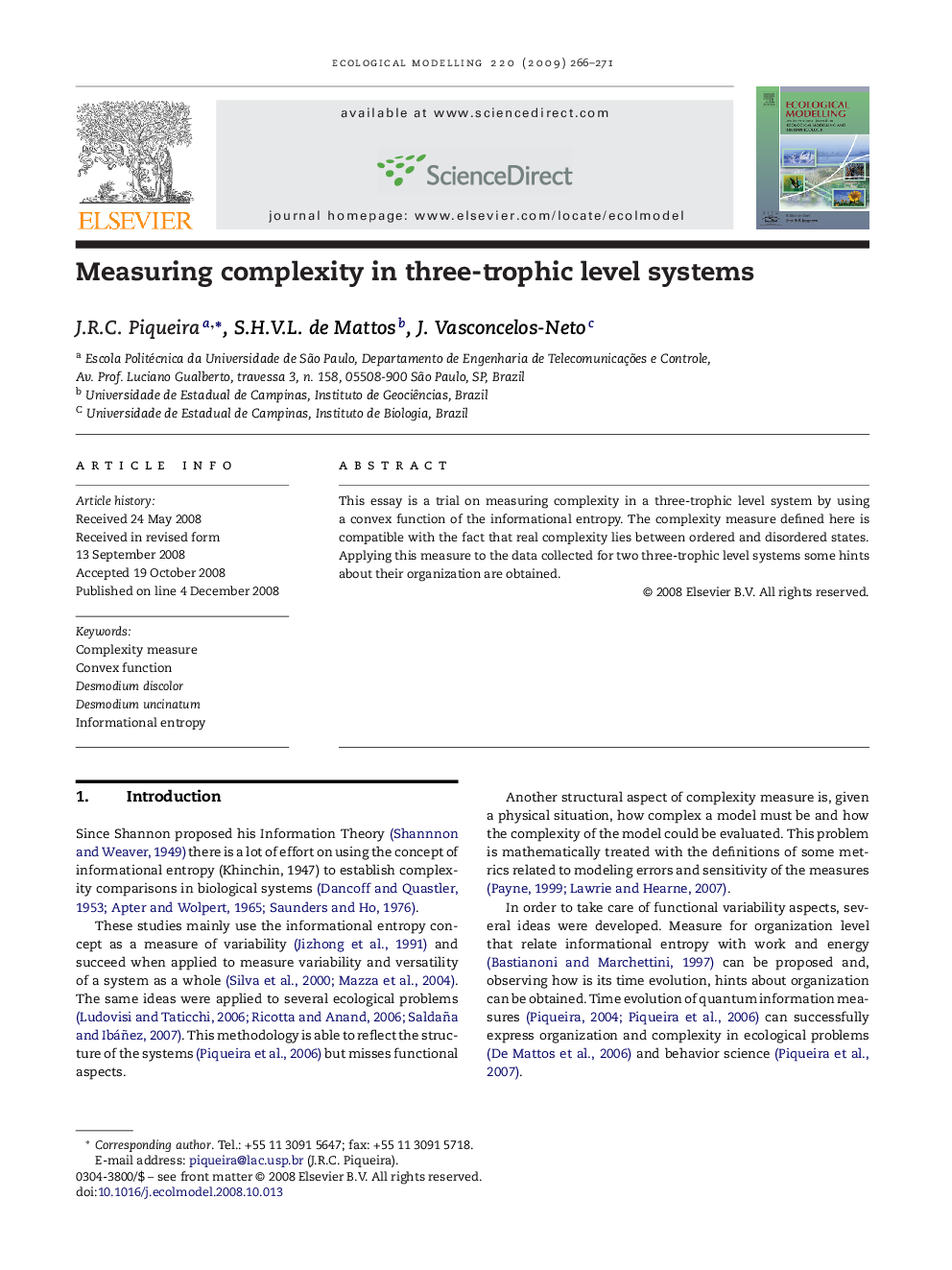 Measuring complexity in three-trophic level systems