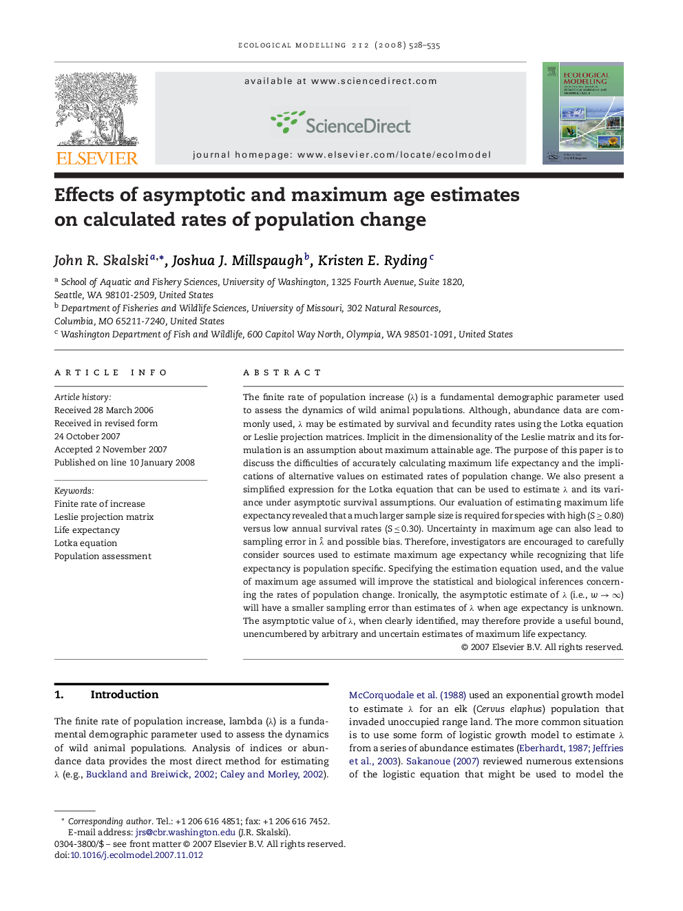 Effects of asymptotic and maximum age estimates on calculated rates of population change