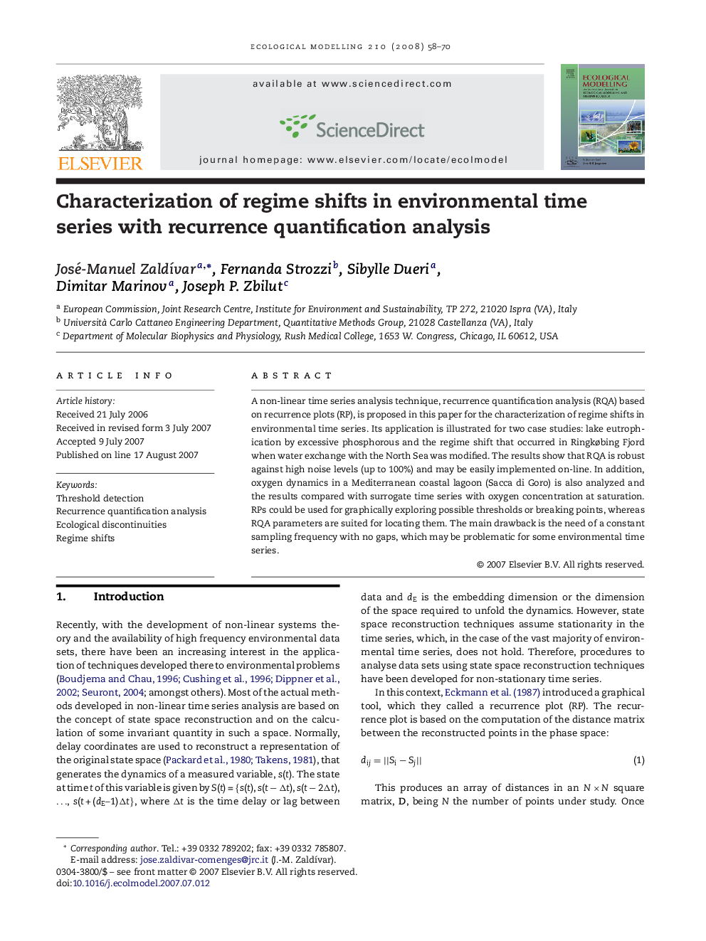 Characterization of regime shifts in environmental time series with recurrence quantification analysis