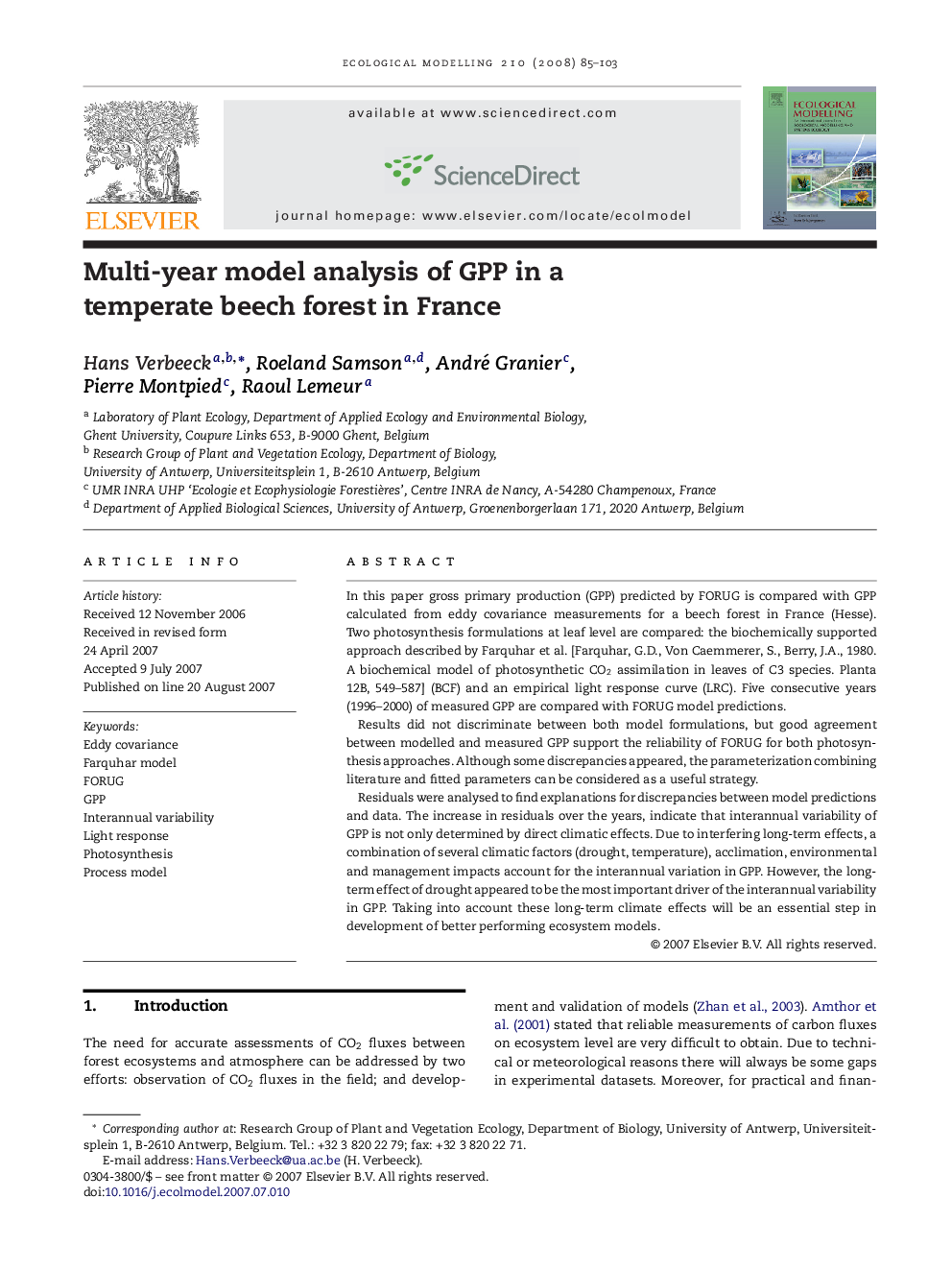 Multi-year model analysis of GPP in a temperate beech forest in France