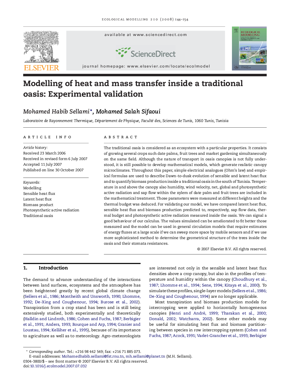 Modelling of heat and mass transfer inside a traditional oasis: Experimental validation