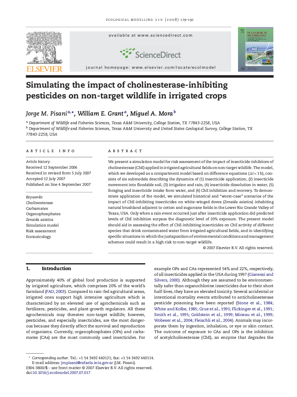 Simulating the impact of cholinesterase-inhibiting pesticides on non-target wildlife in irrigated crops