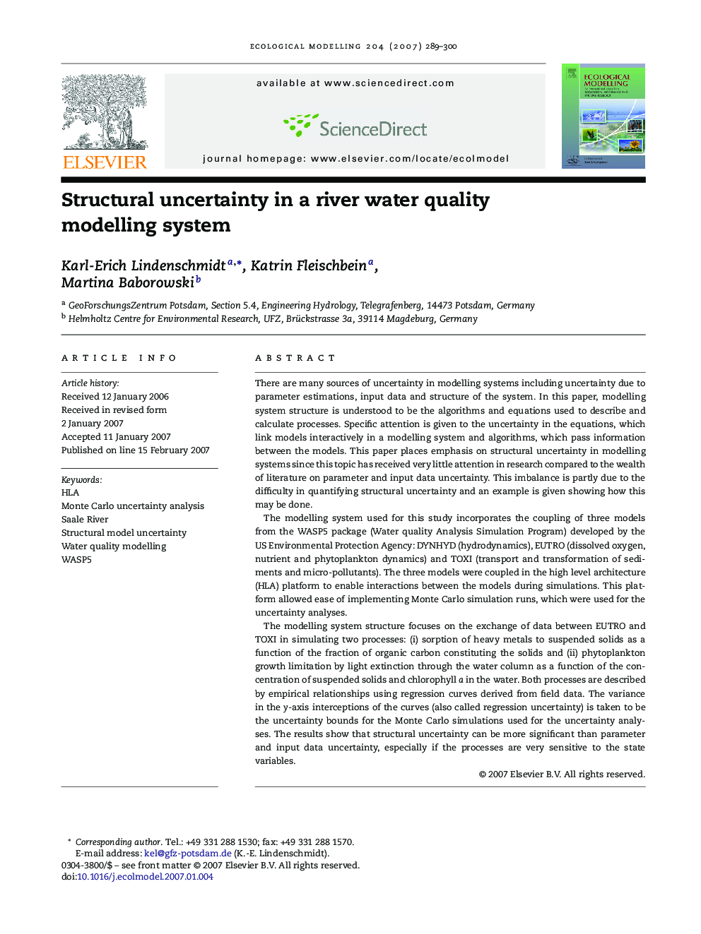Structural uncertainty in a river water quality modelling system