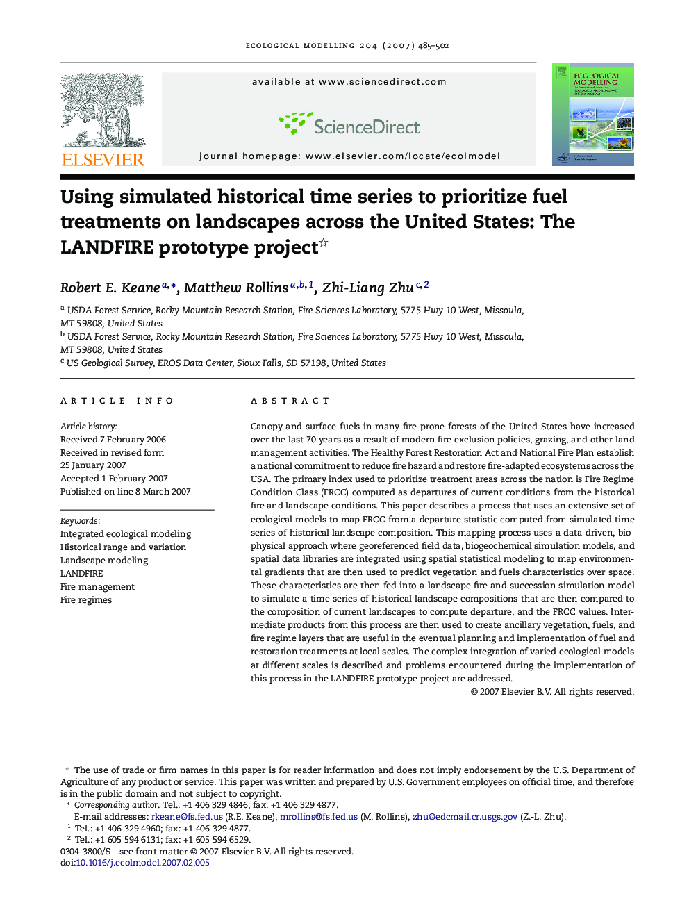 Using simulated historical time series to prioritize fuel treatments on landscapes across the United States: The LANDFIRE prototype project 