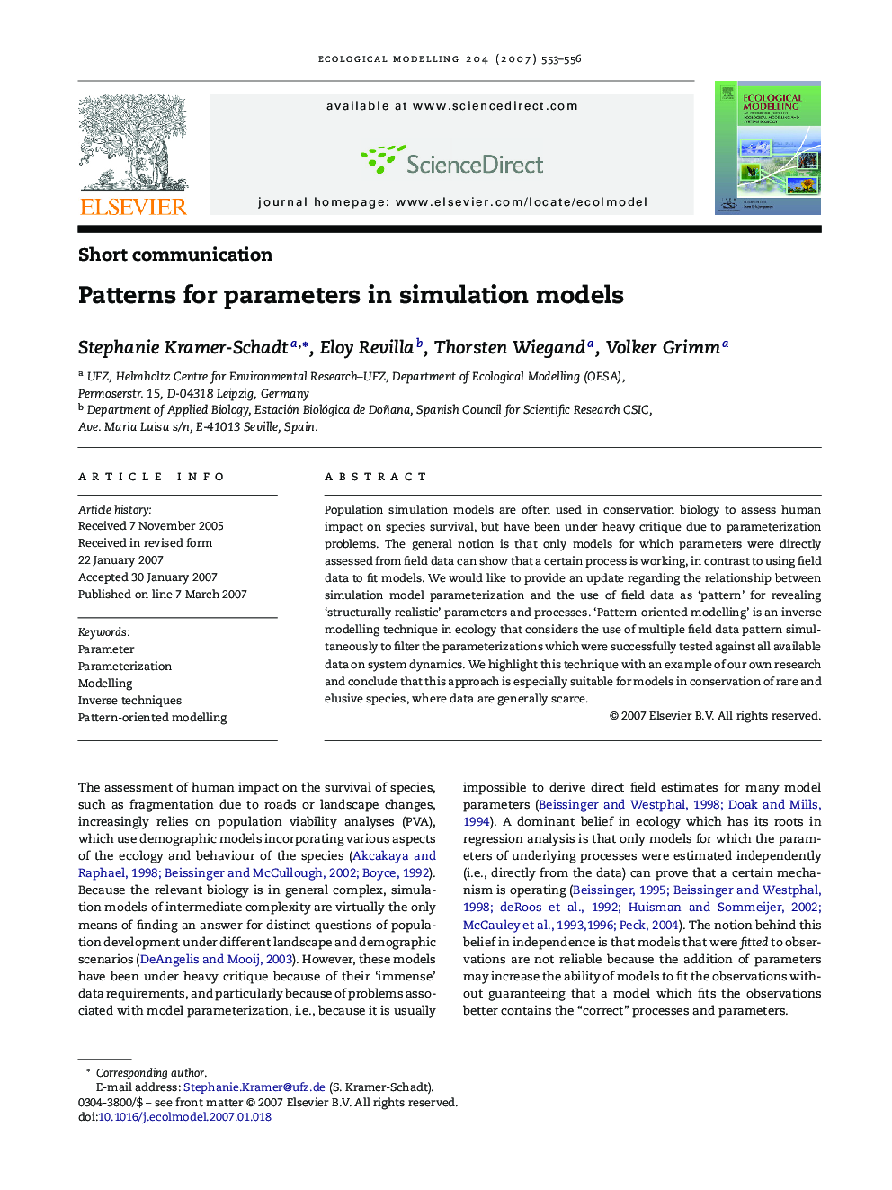 Patterns for parameters in simulation models