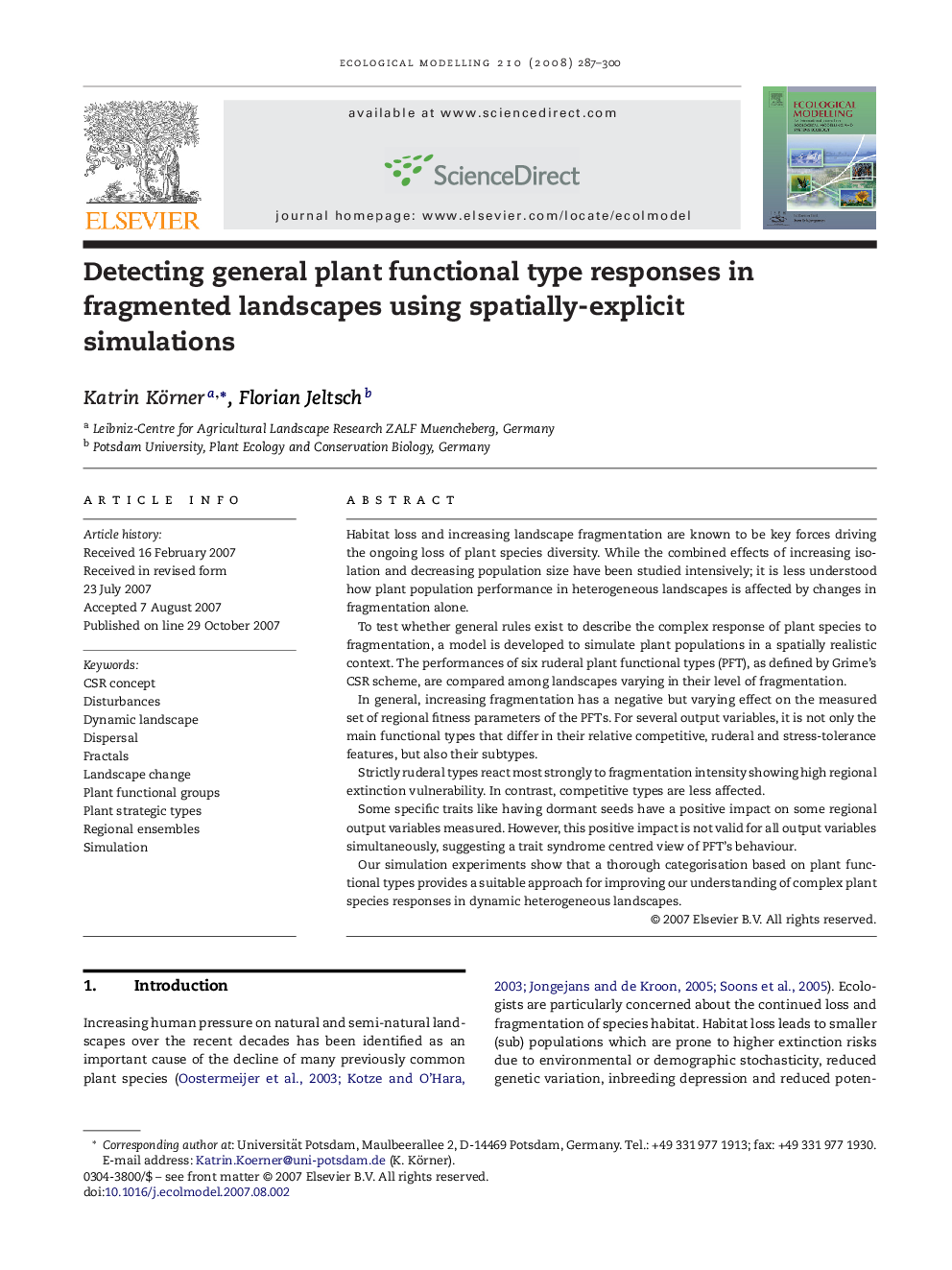 Detecting general plant functional type responses in fragmented landscapes using spatially-explicit simulations