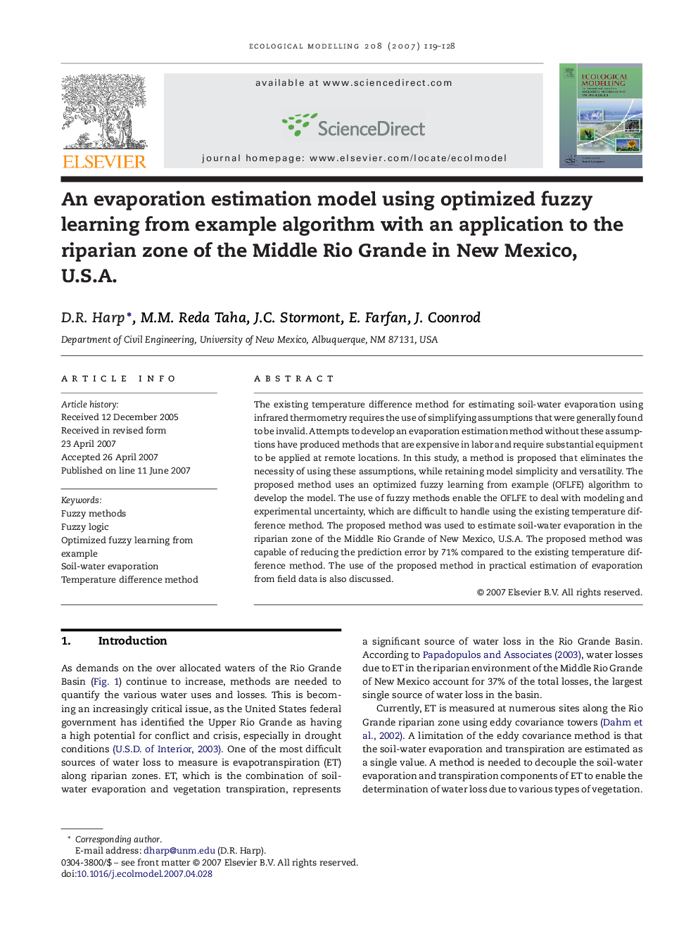 An evaporation estimation model using optimized fuzzy learning from example algorithm with an application to the riparian zone of the Middle Rio Grande in New Mexico, U.S.A.