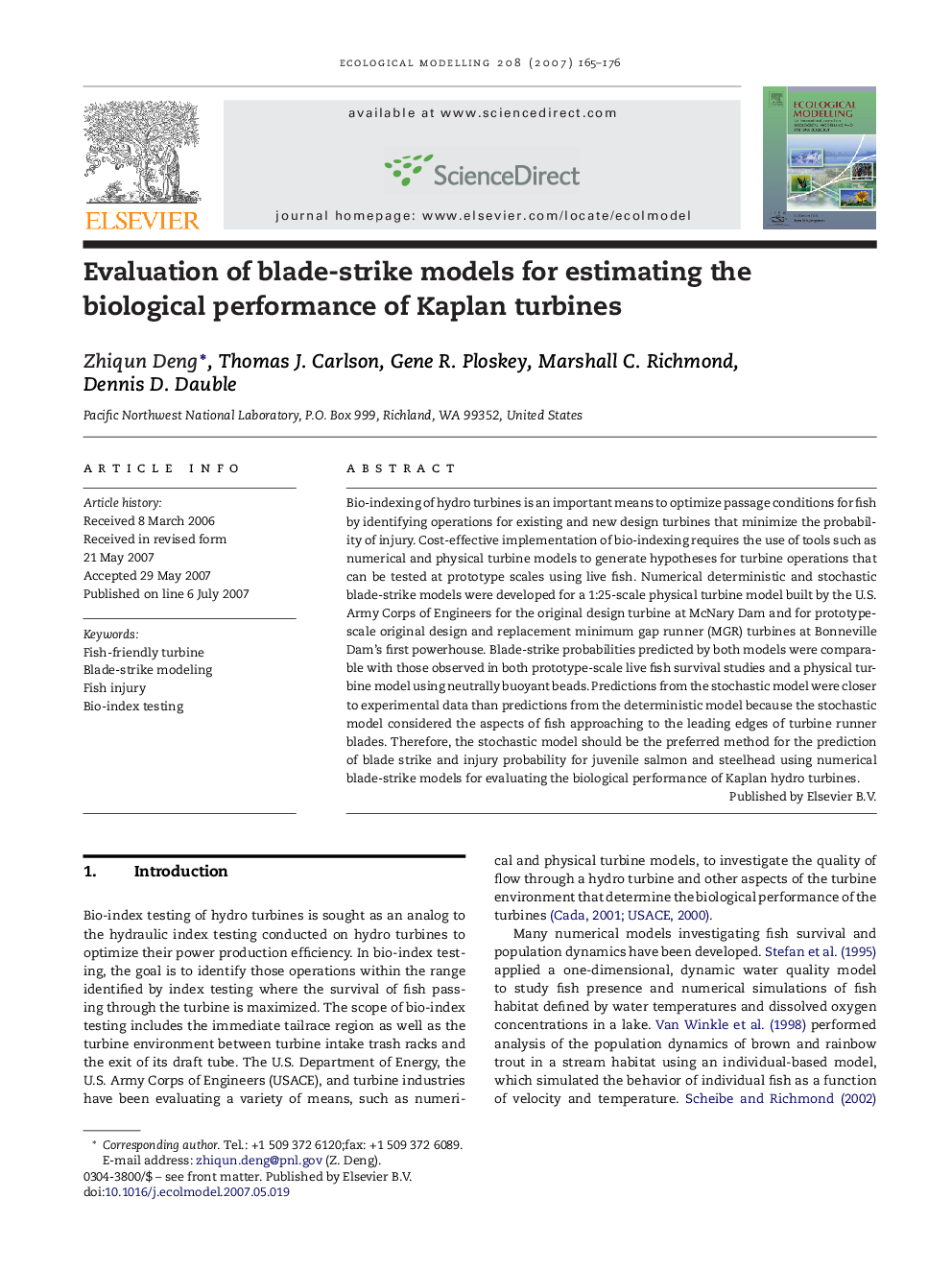 Evaluation of blade-strike models for estimating the biological performance of Kaplan turbines