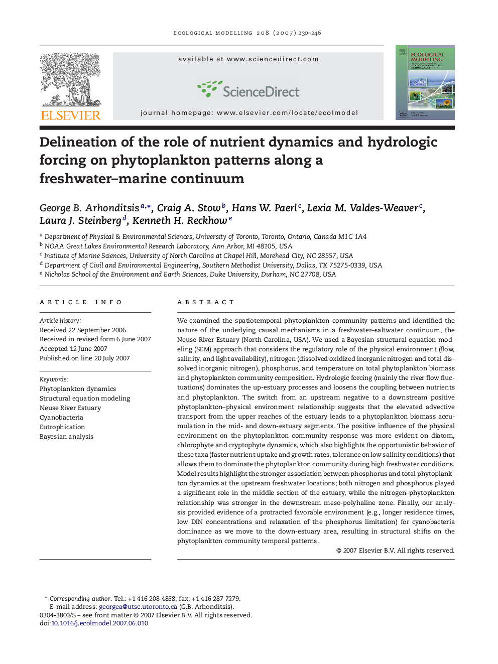 Delineation of the role of nutrient dynamics and hydrologic forcing on phytoplankton patterns along a freshwater–marine continuum