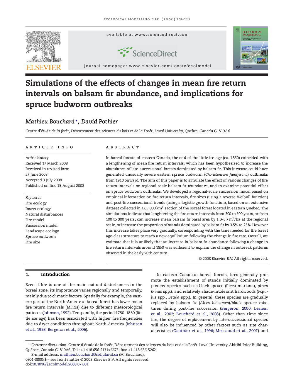 Simulations of the effects of changes in mean fire return intervals on balsam fir abundance, and implications for spruce budworm outbreaks