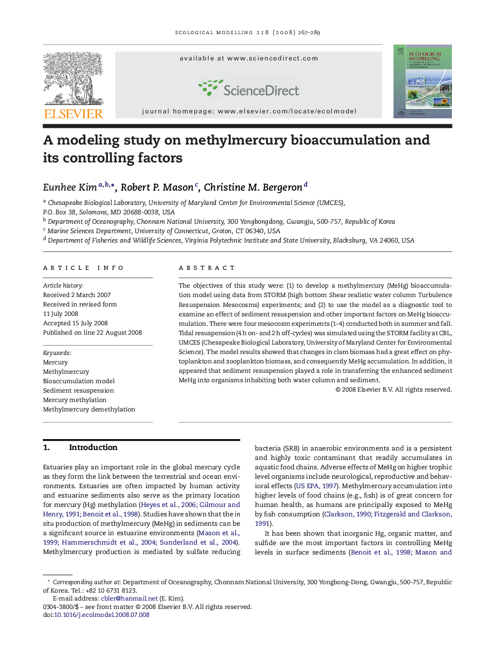 A modeling study on methylmercury bioaccumulation and its controlling factors